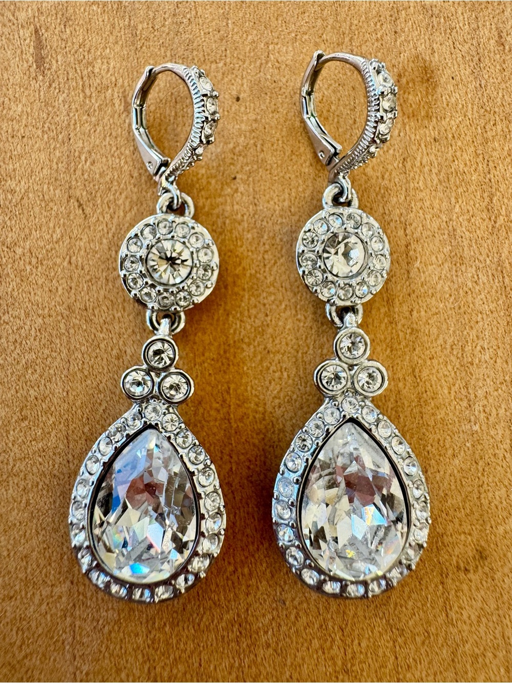 Givenchy Silver Crystal Teardrop Dangle Earrings